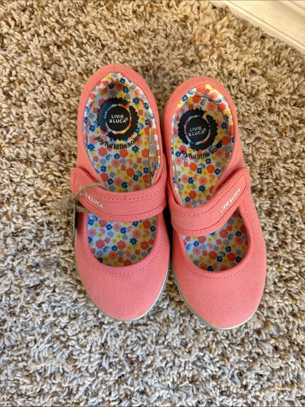 Livie & Luca Girls Coral Pink Mary Jane Canvas Shoes